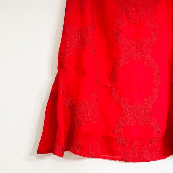 For Love & Lemons Red Embroidered Skirt Size S Side Zip Flounce Button Lined - Picture 6 of 13